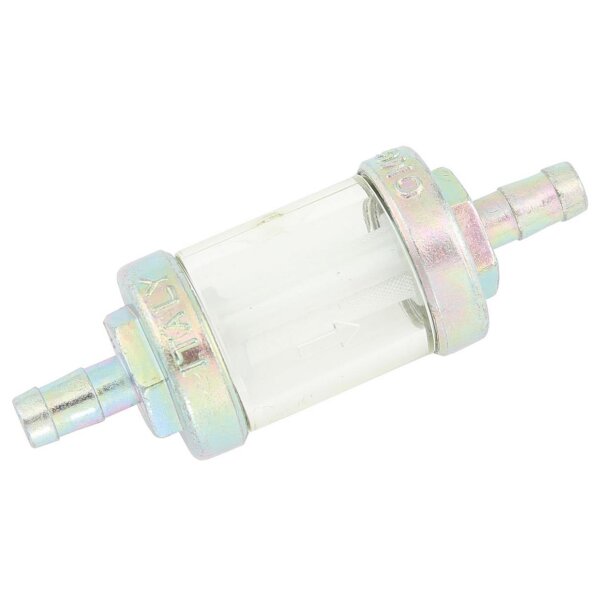 Universal Benzinfilter Silber Transparent 6 mm Anschluss f. Auto Motorrad Oldtimer OMG D4/6