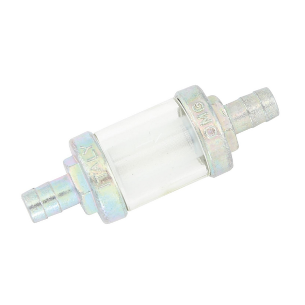 Universal Benzinfilter Silber Transparent 8 mm Anschluss f. Auto Motorrad Oldtimer OMG